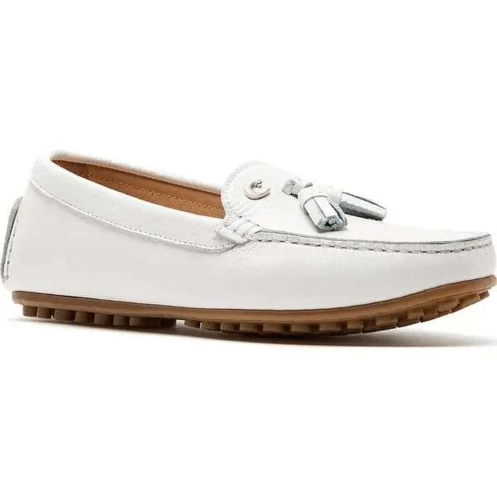 La Canadienne Pista Tassel Waterproof White Leather Driver Loafers Sz 41, 11 US